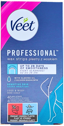 Veet Wax Strips for Sensitive Skin for Body and Legs, 20 Double Sided Strips, Pack of 40
