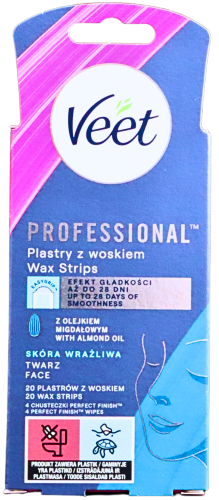 Veet Face Cold Wax Strips Sensitive Skin, 10 Double Sided Strips, Pack of 20