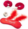 Erotic set for lovers with handcuffs and a feather - Red