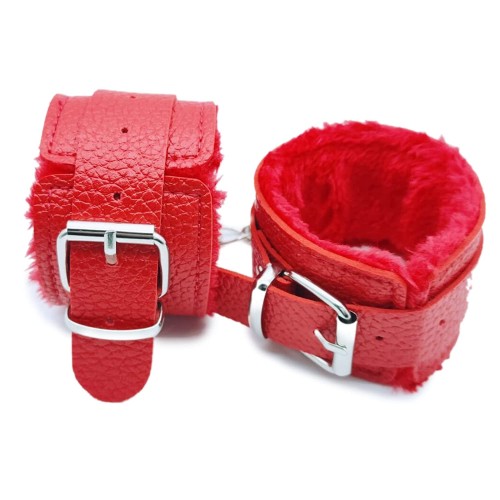 Passion Labs FATISH PLAY handcuffs with fur for restraint BDSM  - red