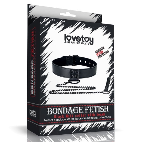 Lovetoy BONDAGE FETISH BLACK MATT COLLAR WITH LEASH BDSM collar with leash