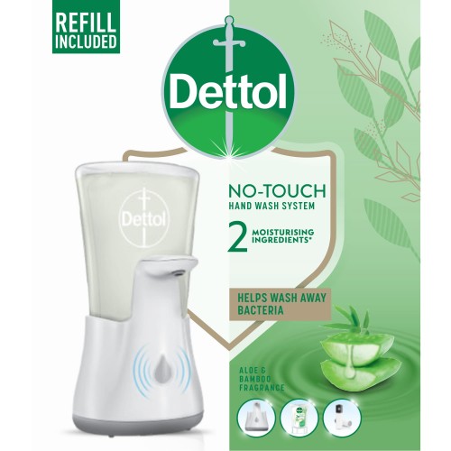 Dettol Touchless Liquid Soap Applicator Gentle Aloe and Bamboo - Complete (Dispenser Plus Refill) 250 ml