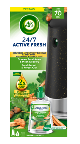 Air Wick Active Fresh Automatic air freshener with water-based formula and Sandalwood & Oakmoss refill 228 ml