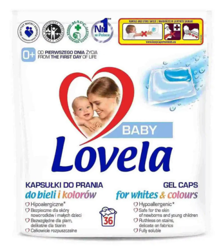 Lovela Baby Universal laundry capsules for whites and colours, 36 capsules