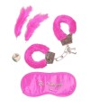 Erotic set for lovers with handcuffs and a feather - Pink