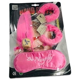 Erotic set for lovers with handcuffs and a feather - Pink