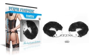 Lovetoy FLUFFY HANDCUFFS black plush handcuffs